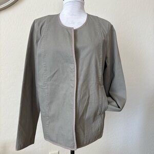 EILEEN FISHER Jacket L Stretch Cotton Canvas Blazer long Sleeve button down.